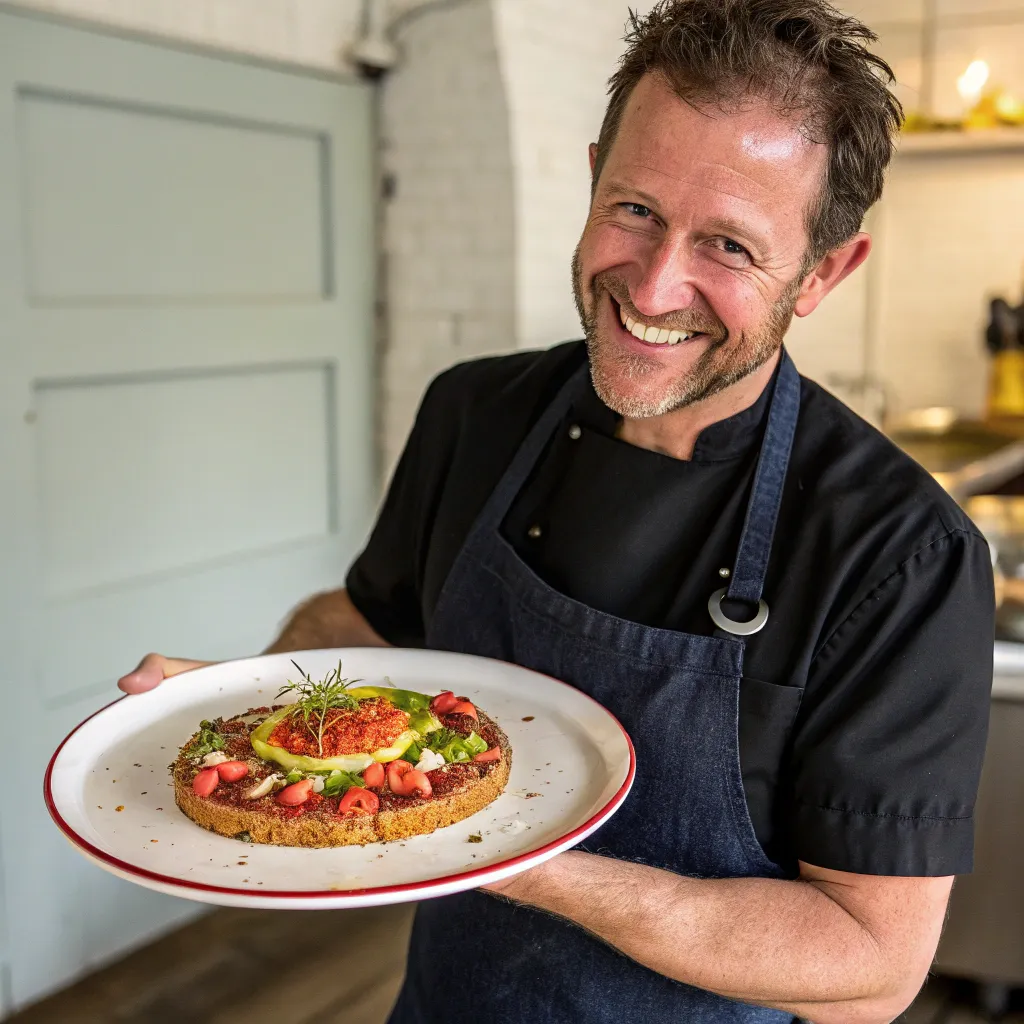 Mark holding a prepared dish