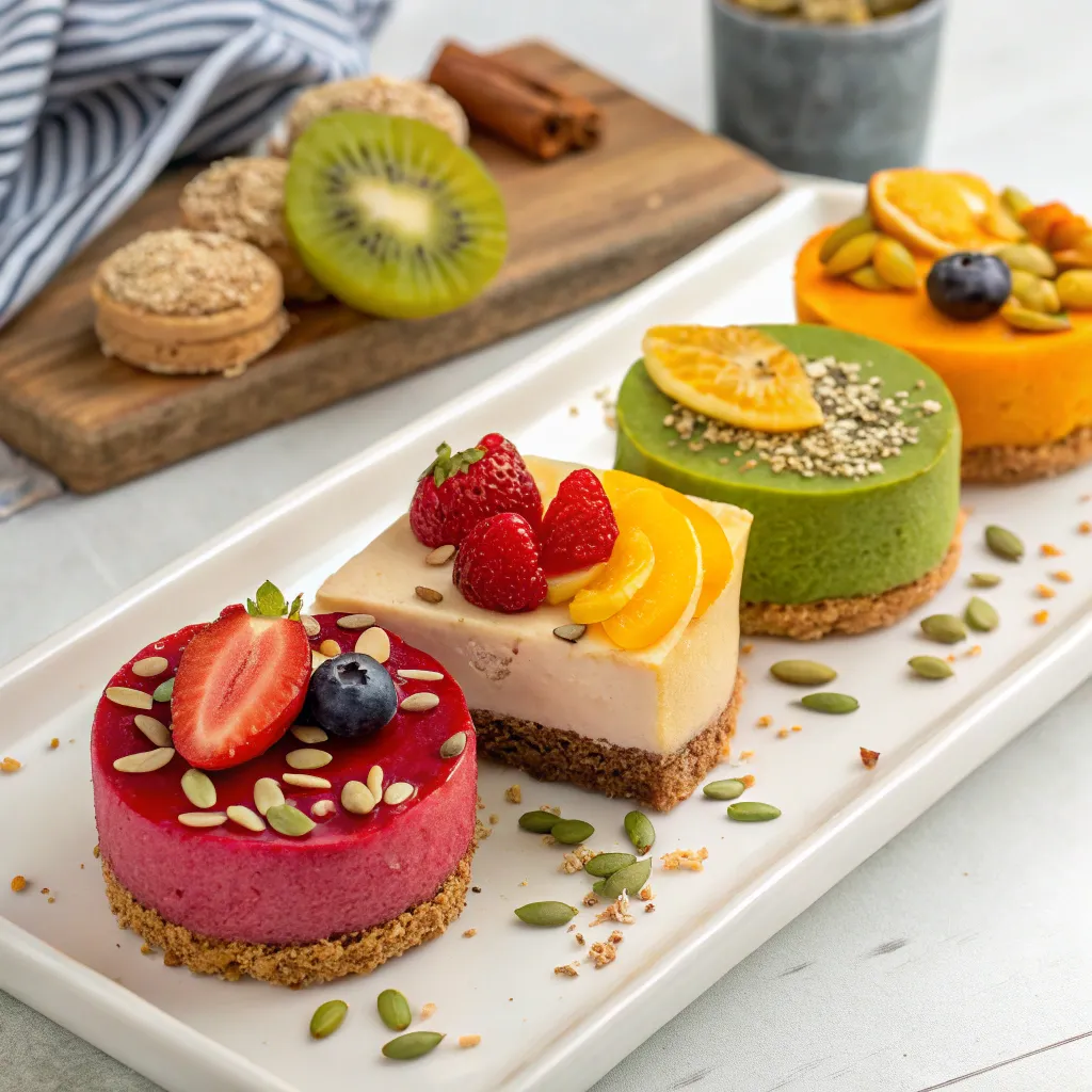 A selection of colorful and delicious raw desserts